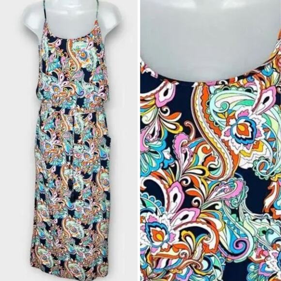 TOMMY BAHAMA colorful paisley rayon blouson tank maxi dress size xs - Picture 1 of 8